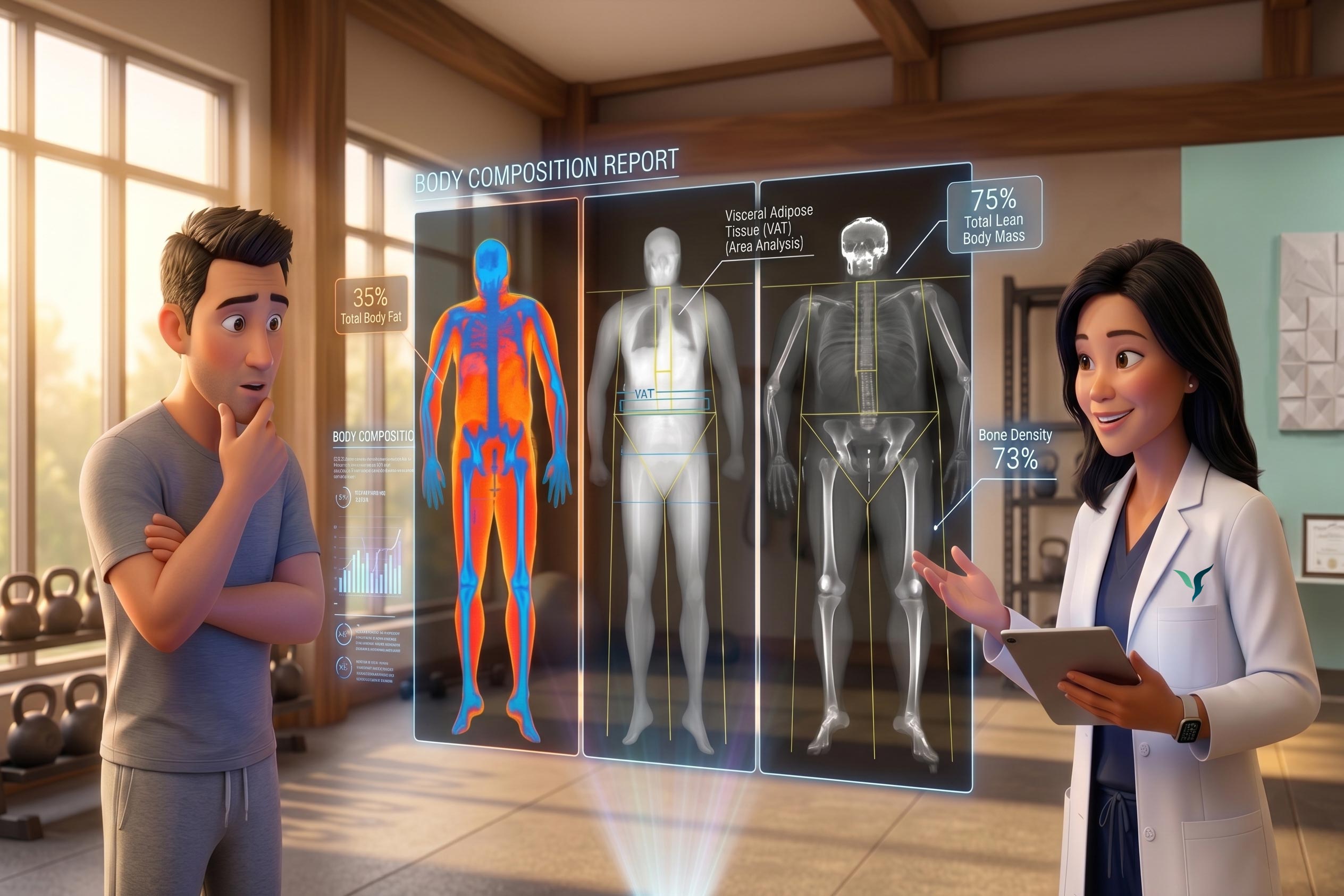 Dr. Chua walking a patient through their body composition report