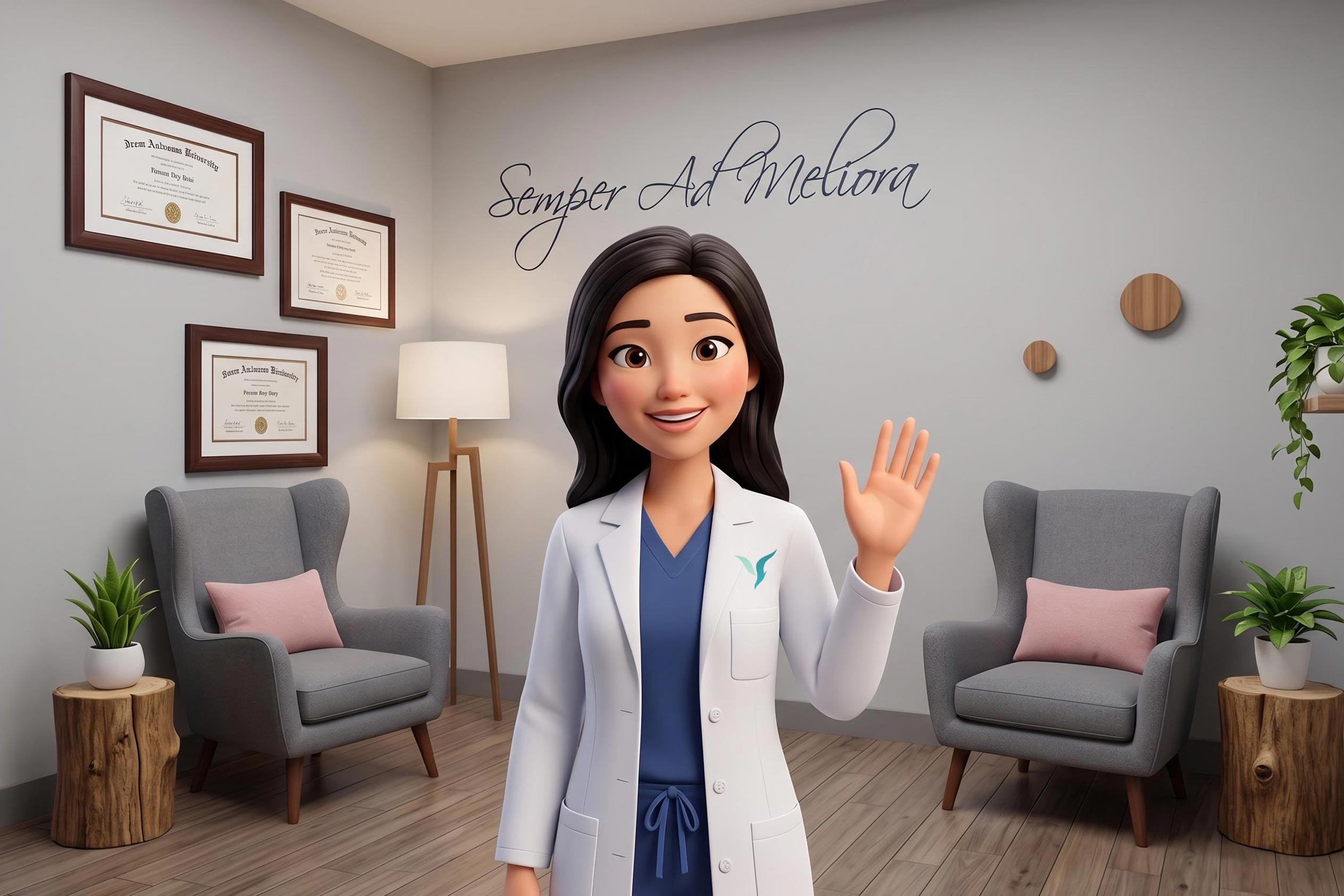 Dr. Rowena Chua welcoming patients — Semper ad Meliora