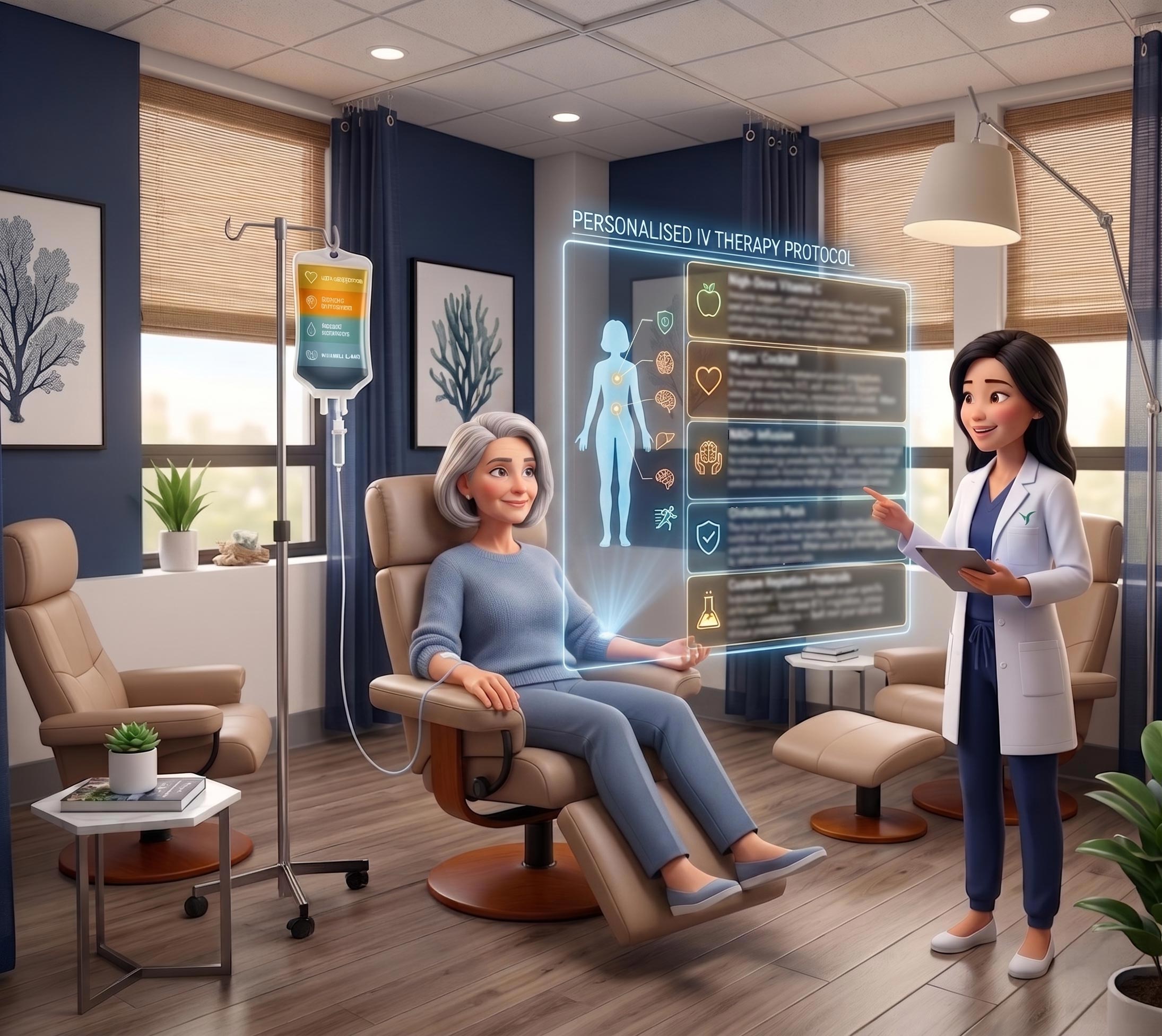 Dr. Chua reviewing a personalized IV therapy protocol with a patient