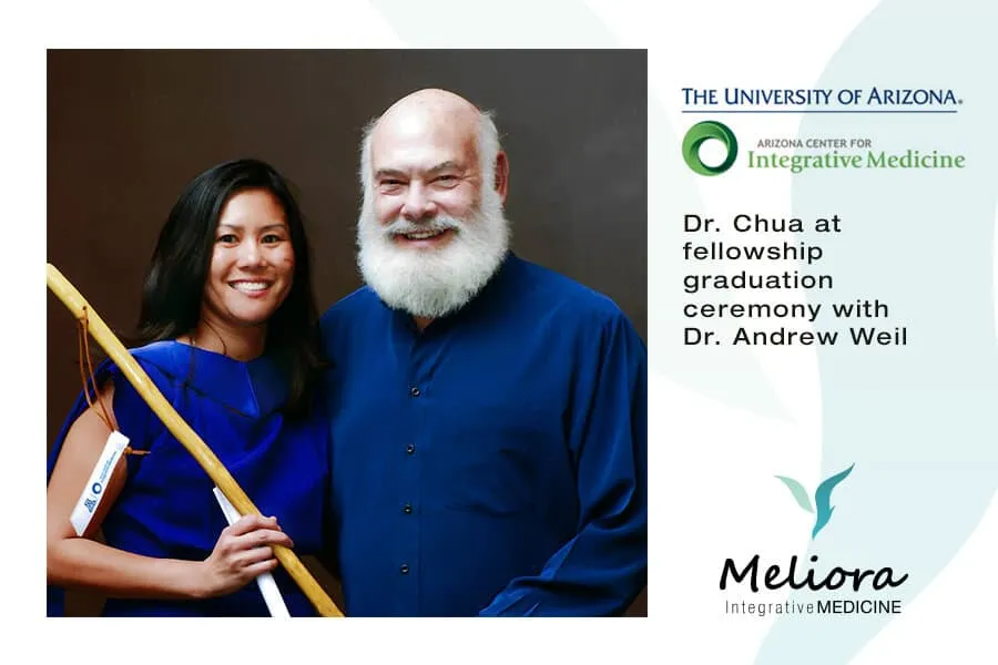 Dr. Chua at fellowship graduation ceremony with Dr. Andrew Weil, University of Arizona Center for Integrative Medicine