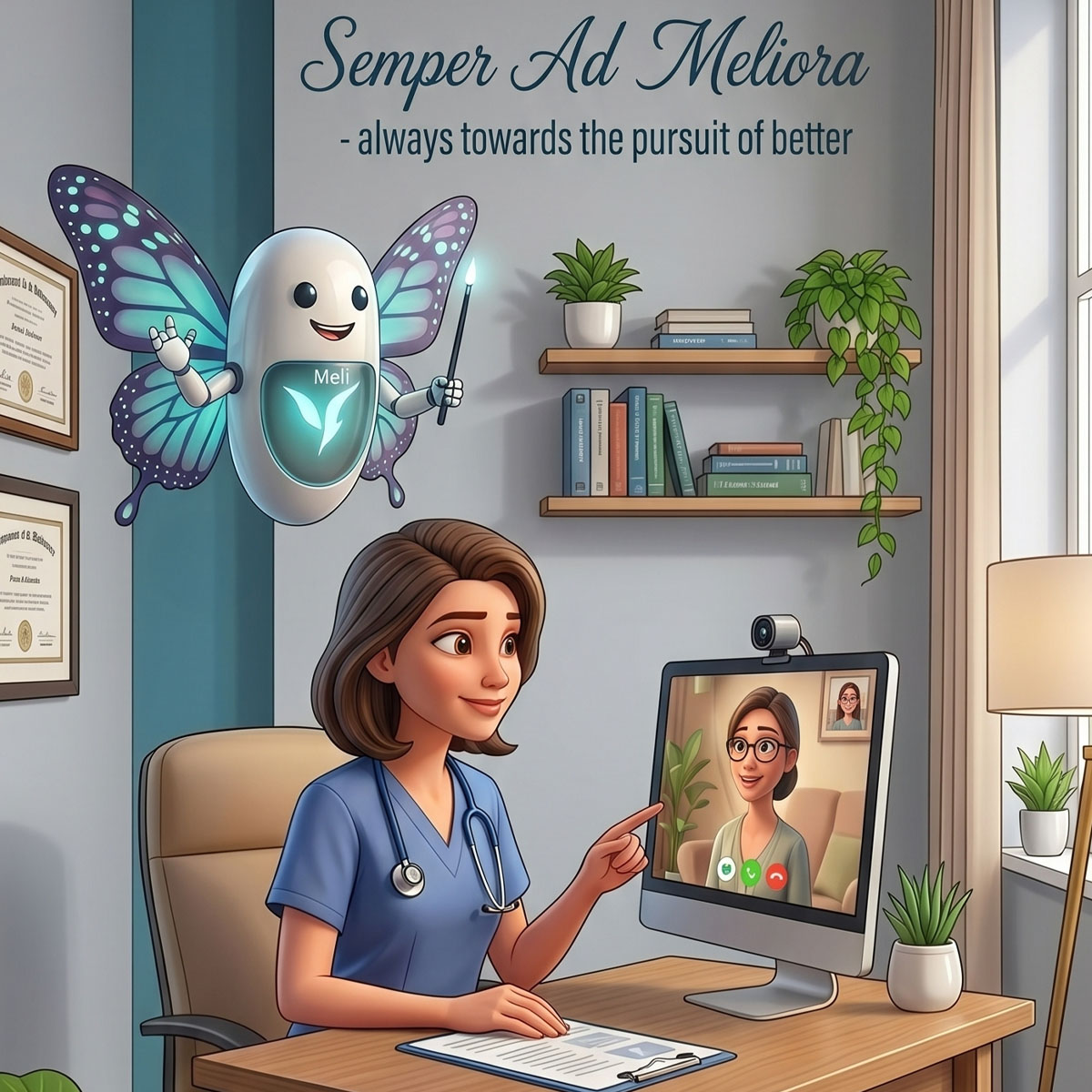 Triadic care: a patient, a physician, and a third presence — the AI — joining the conversation in support of the physician's clinical judgment.